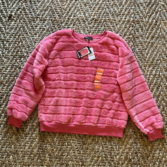 Steve Madden Faux Fur Sweatshirt Top stripe medium tea rose pink - Picture 12 of 16